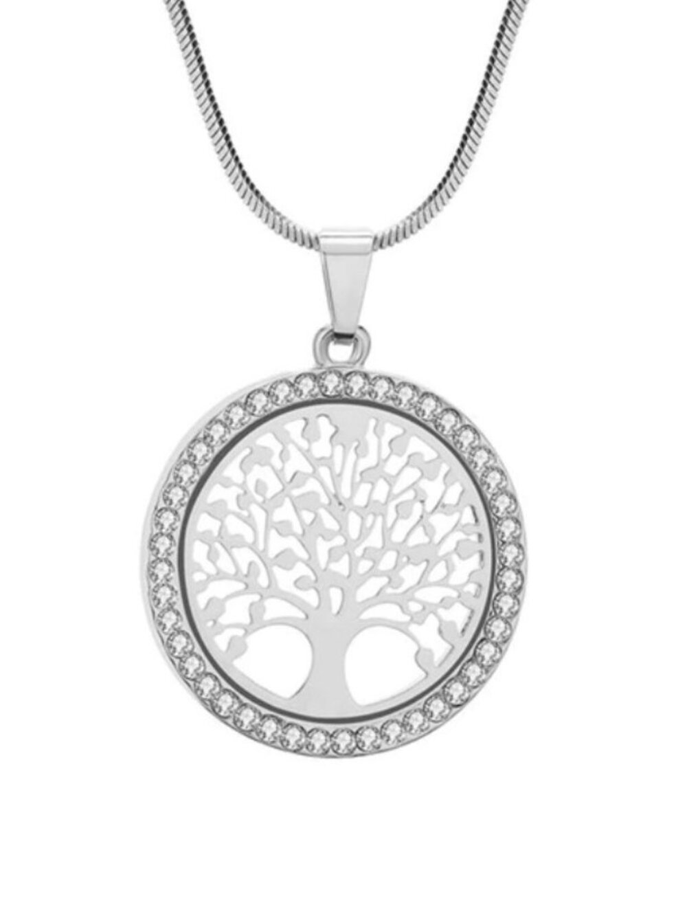 Family Tree Of Life Love 18in Long Silver Cubic Zirconia Necklace